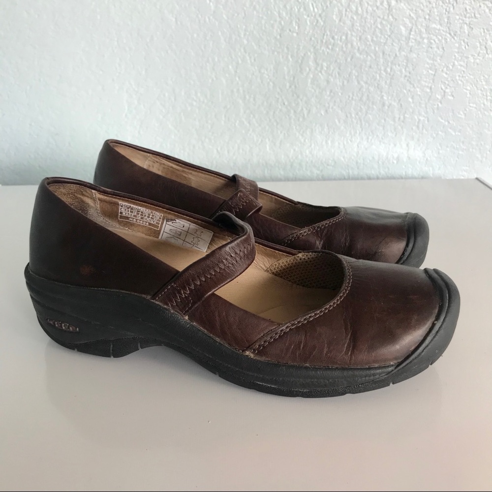 Keen Mary Janes Womens Size 10 Brown Leather Clogs Comfort Shoes No Buckle